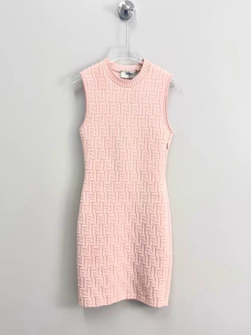 Fendi Pastel Pink Sleeveless FF Jacquard Mini Dress